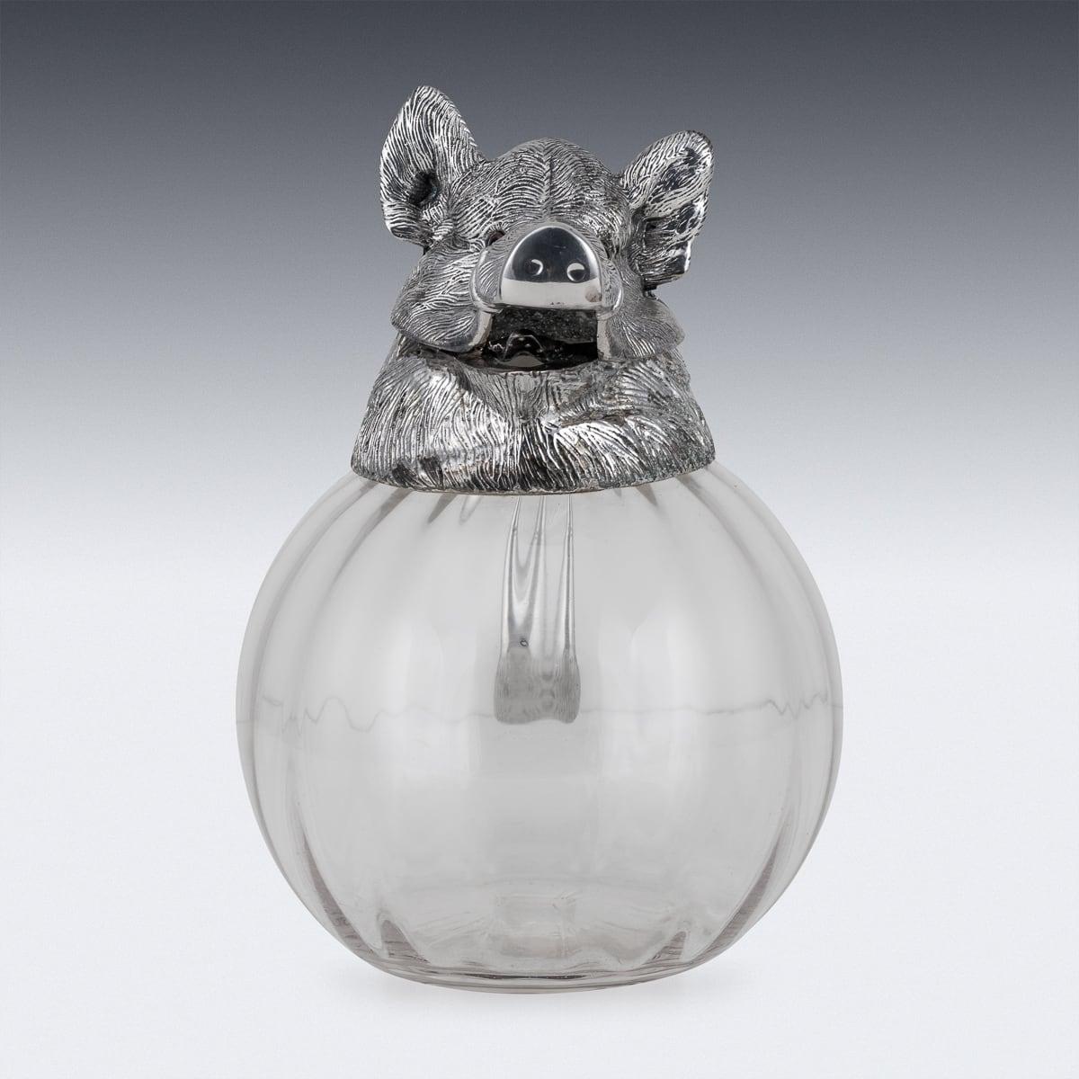 Mid 20th Century Silver Plate Boar Head & Glass Jug With Cups By Valenti c.1970 1