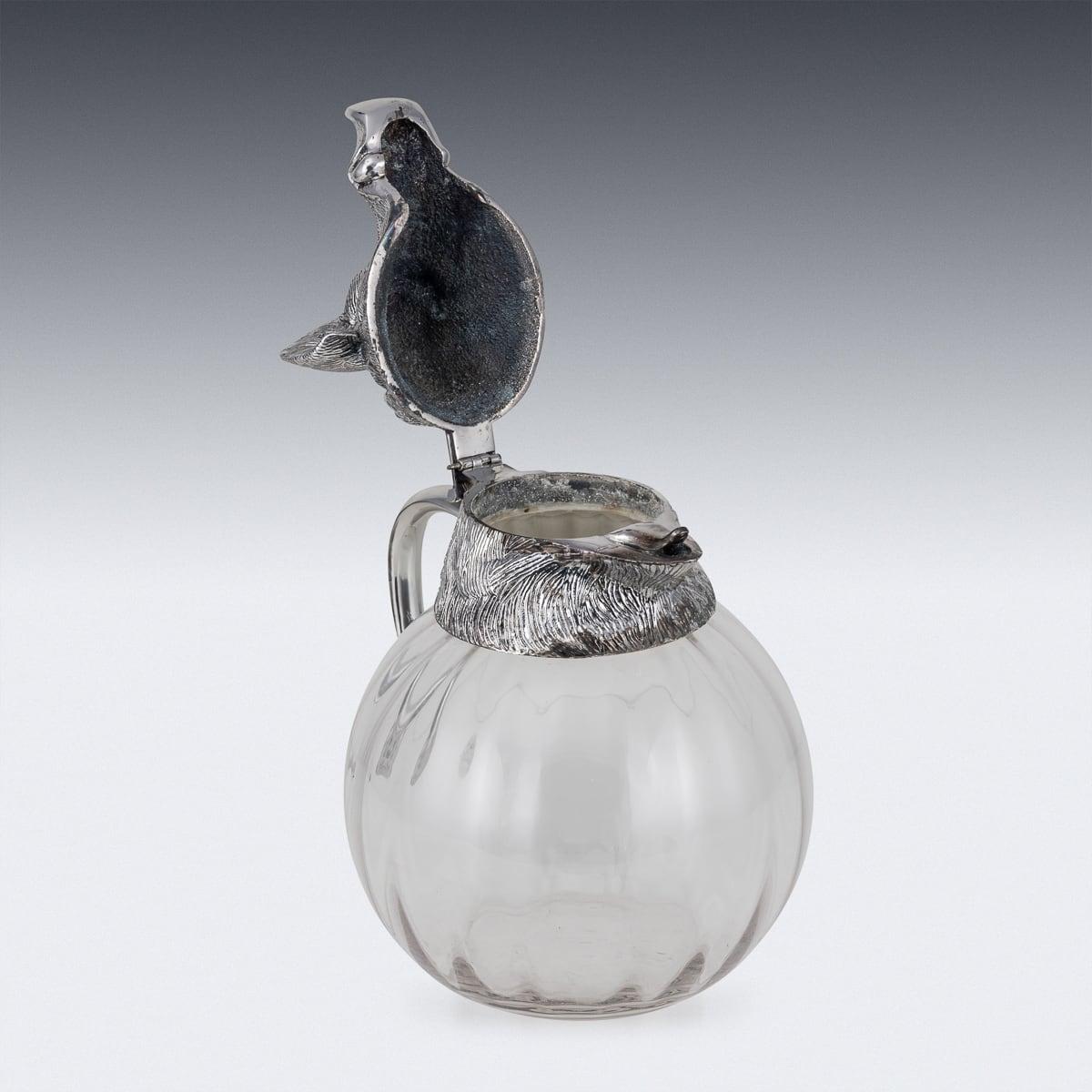 Mid 20th Century Silver Plate Boar Head & Glass Jug With Cups By Valenti c.1970 2