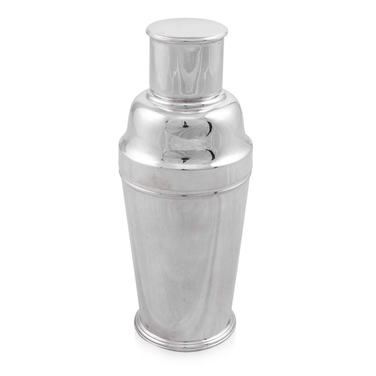 A good quality silver plated cocktail shaker made for the British India Steam Navigation Company. Dating to the middle of the 20th century, this shaker would have been on board the steamer ship in the first class cabin bar. The thick gauge unlike
