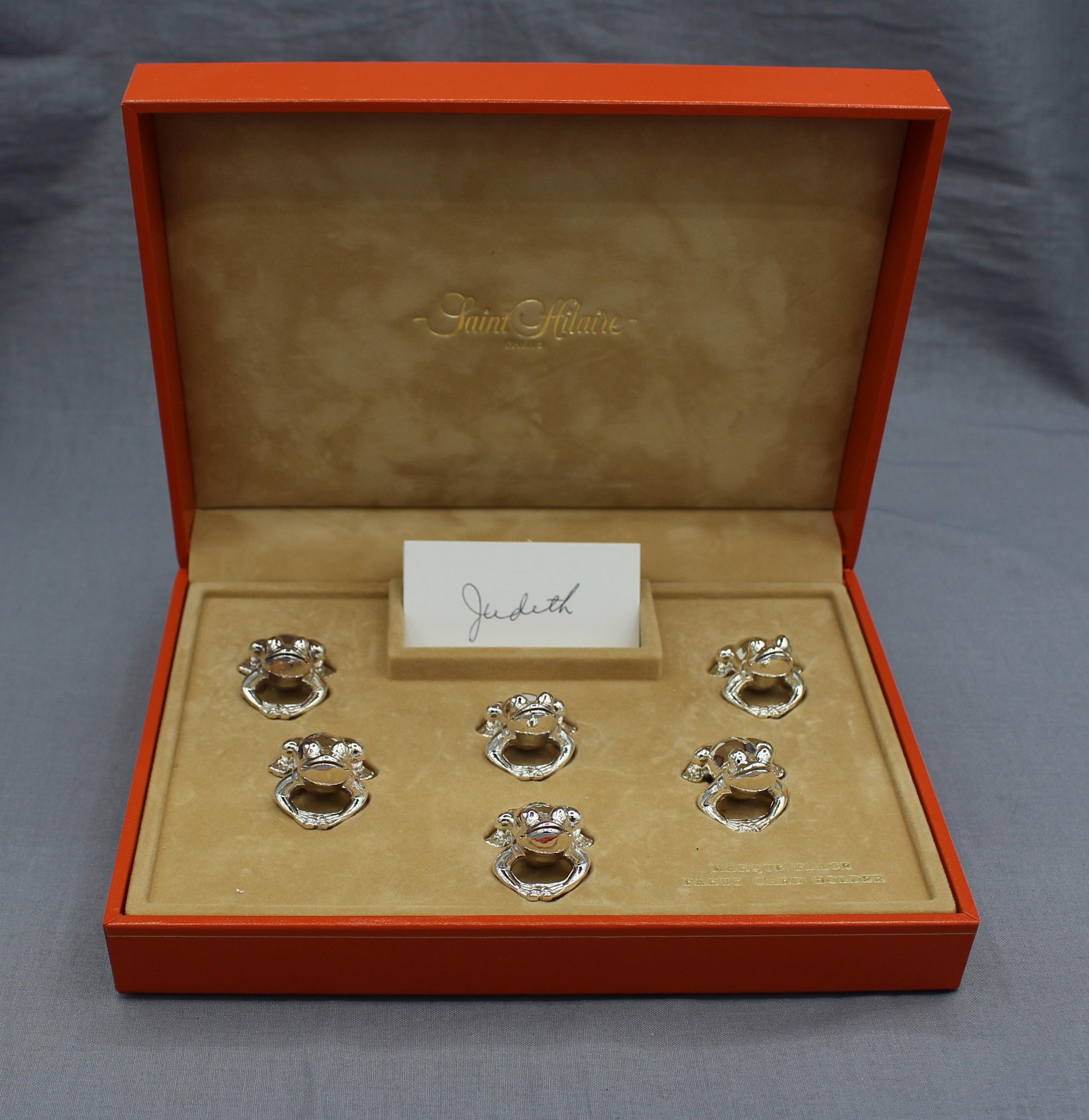 French Mid 20th Century Silver Plated Frog Place Card Holders Set of 12