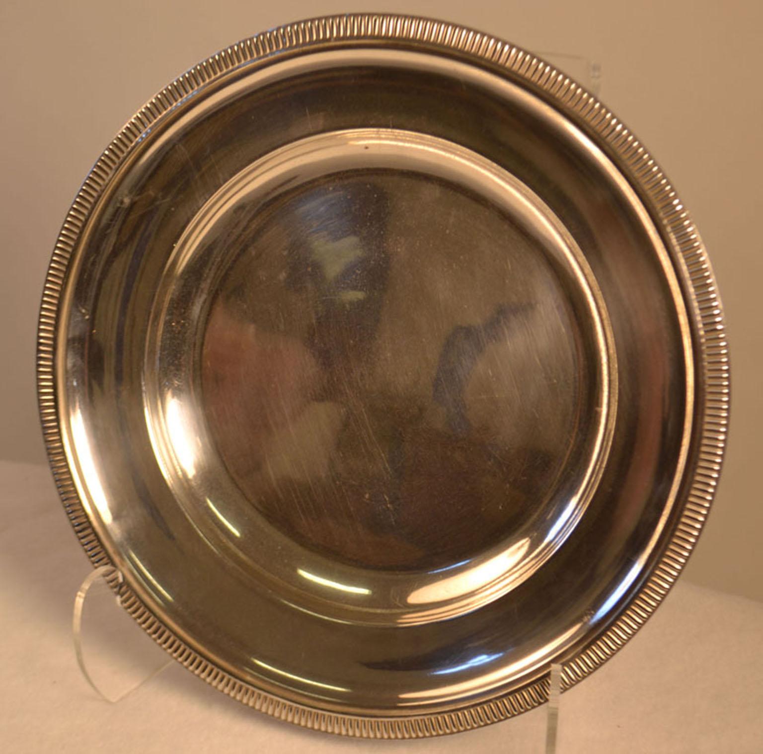 French Mid-20th Century Silver Plated Round Serving Tray