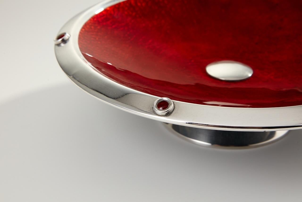 Mid 20th Century Silver Red Enamel Bowl Spain Circa 1960 In Excellent Condition For Sale In London, GB