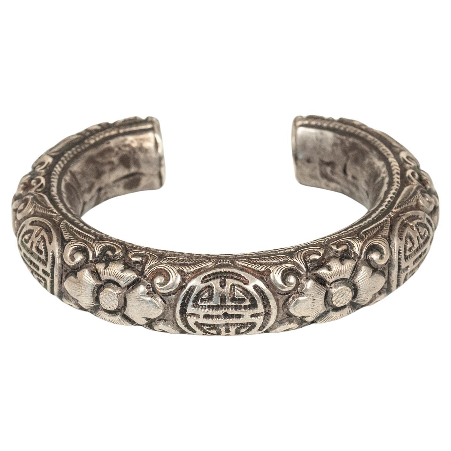 Mid-20th Century Silver Repoussé Bracelet, China