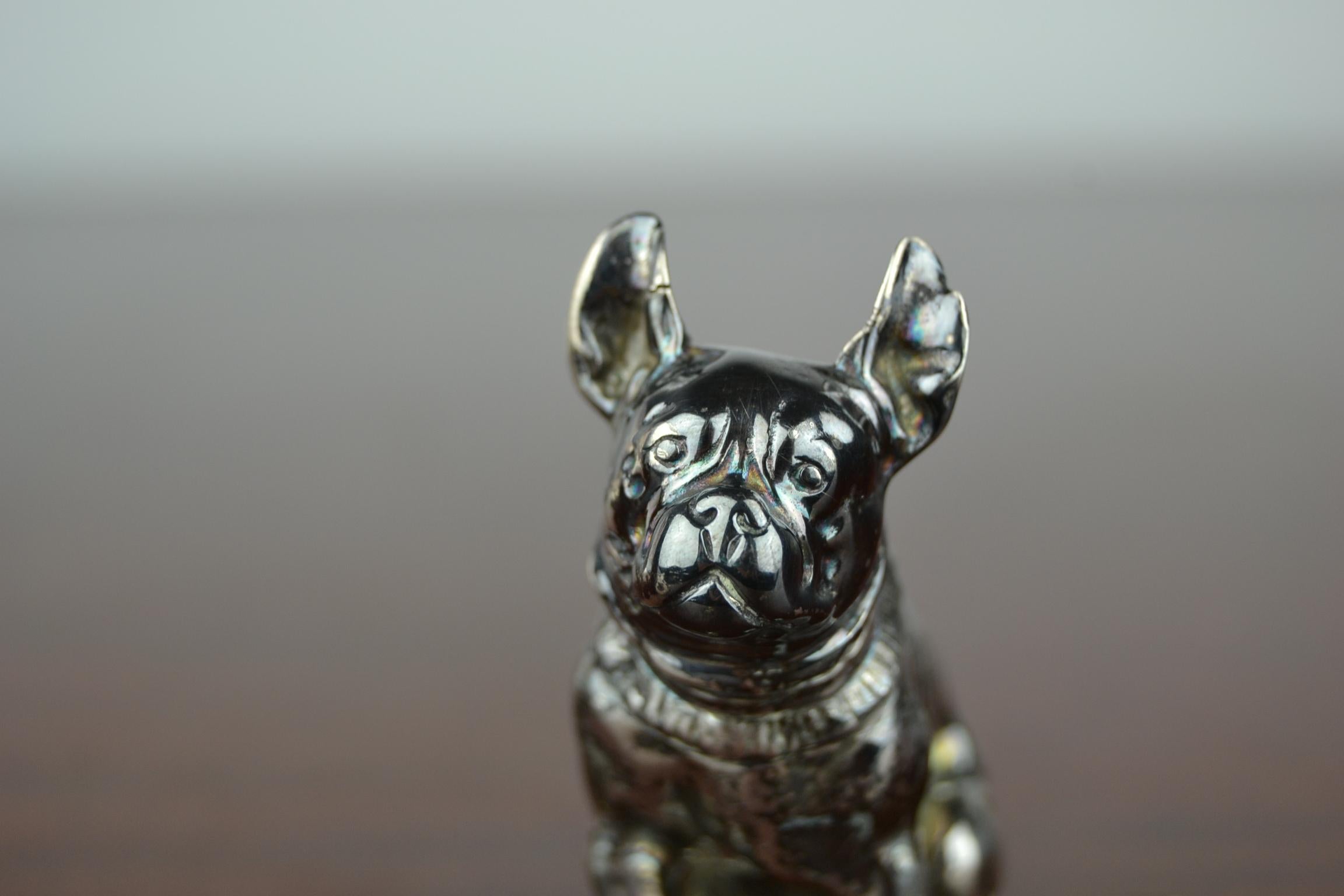 Mid-20th Century Silver Seated French Bulldog Figurine 4