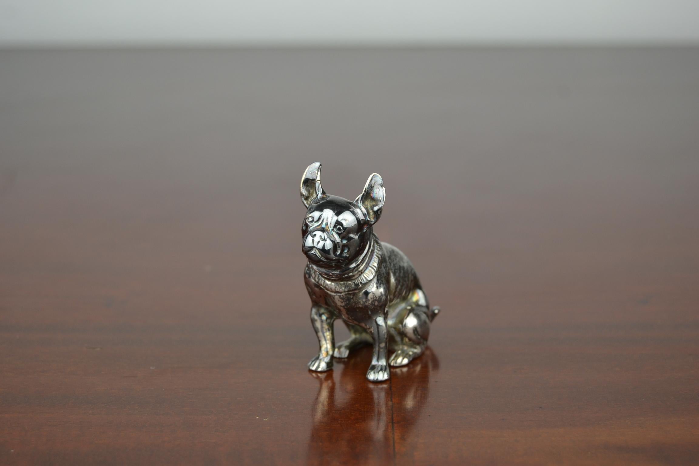 silver french bulldog statue