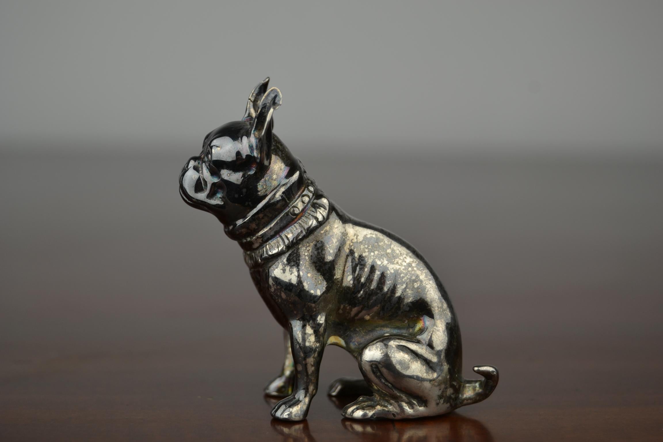 Art Nouveau Mid-20th Century Silver Seated French Bulldog Figurine