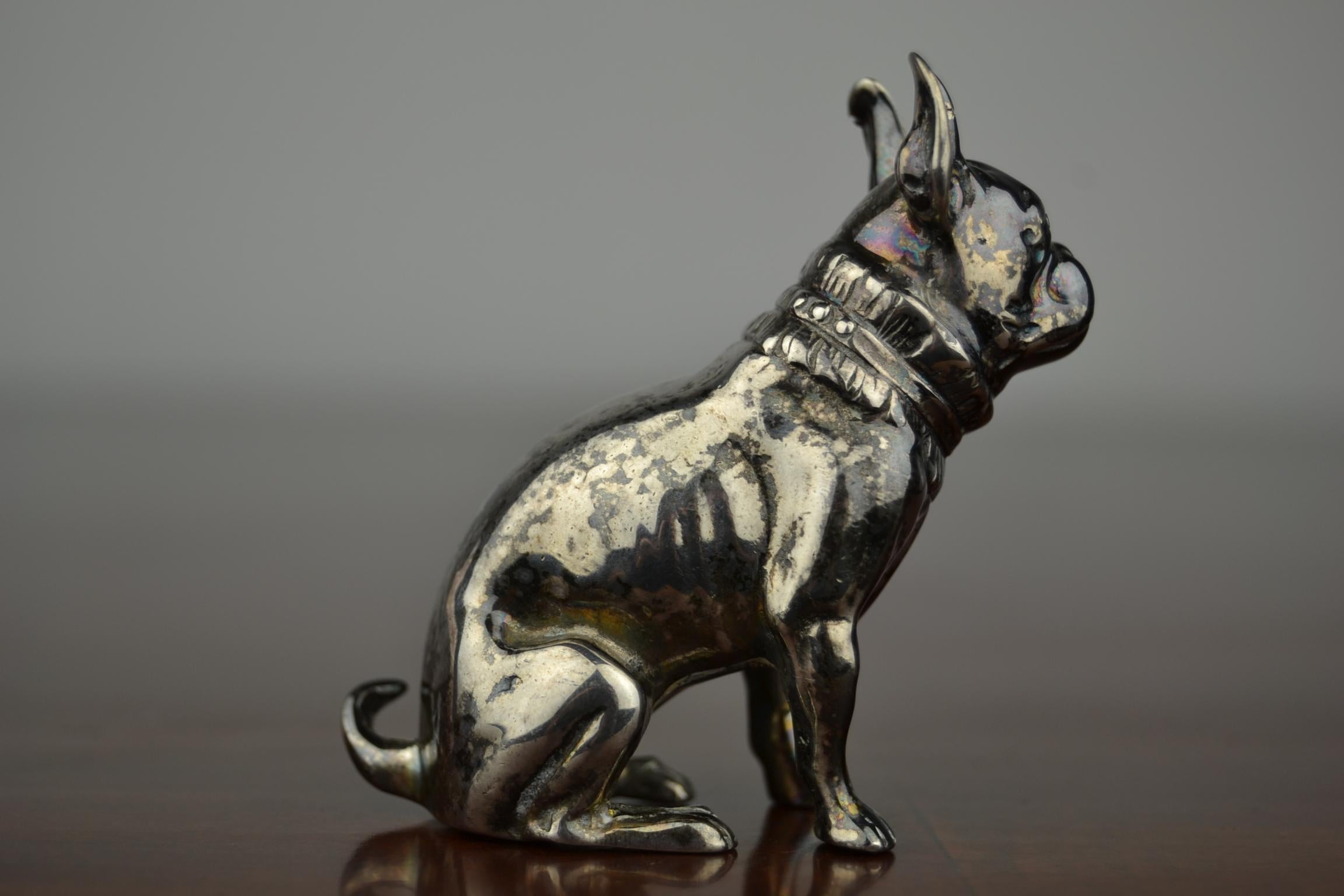 Mid-20th Century Silver Seated French Bulldog Figurine 1
