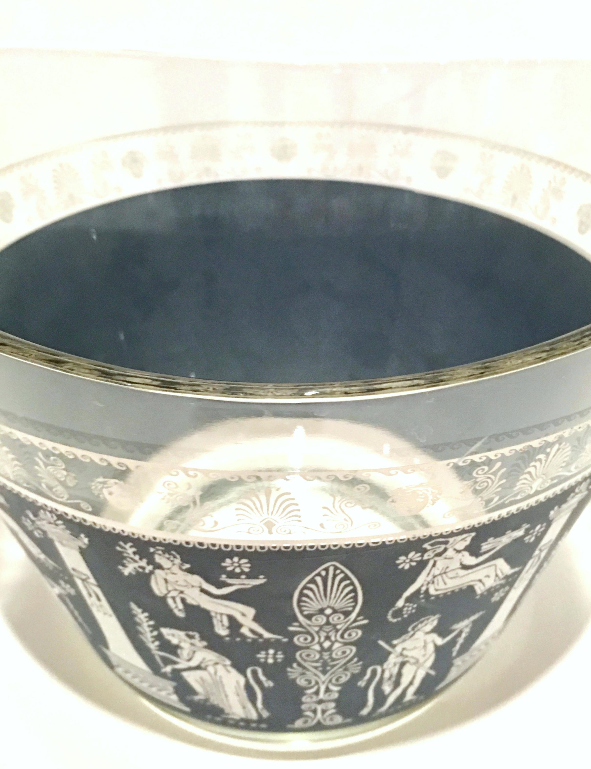 Mid-20th Century American Silver Tray & Hellenic Blue Print Glass Drinks S/4 For Sale 10