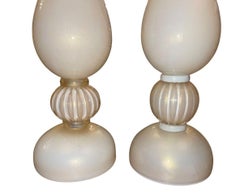 Mid 20th Century Similar Pair Murano Glass Table Lamps in Cream w/ Gold Flecking