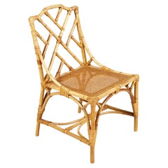 Mid-20th Century Six Rattan Bamboo Chinese Chippendale Style Chairs 