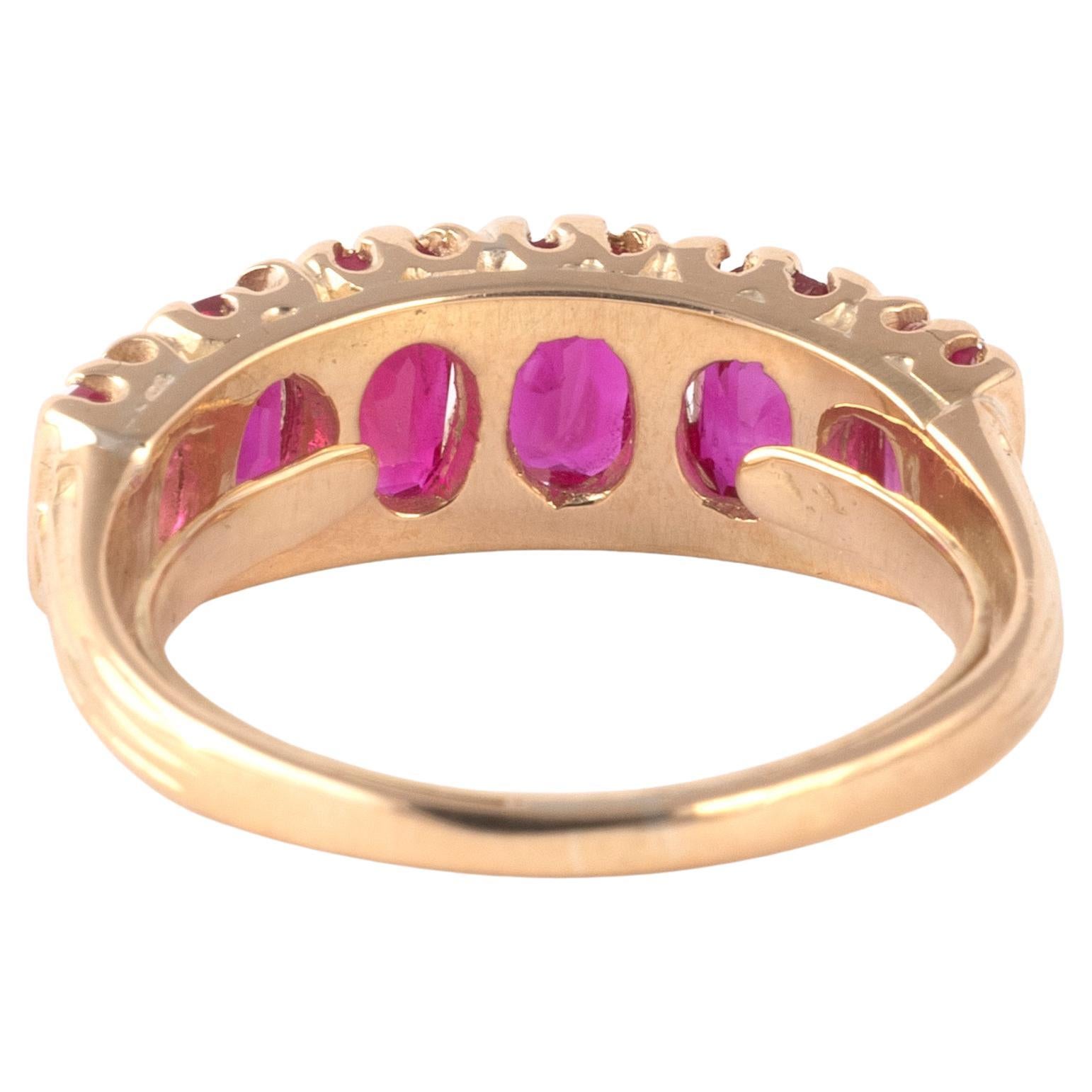 Retro Mid-20th Century Six Stone Burma Ruby Ring c.1940 For Sale