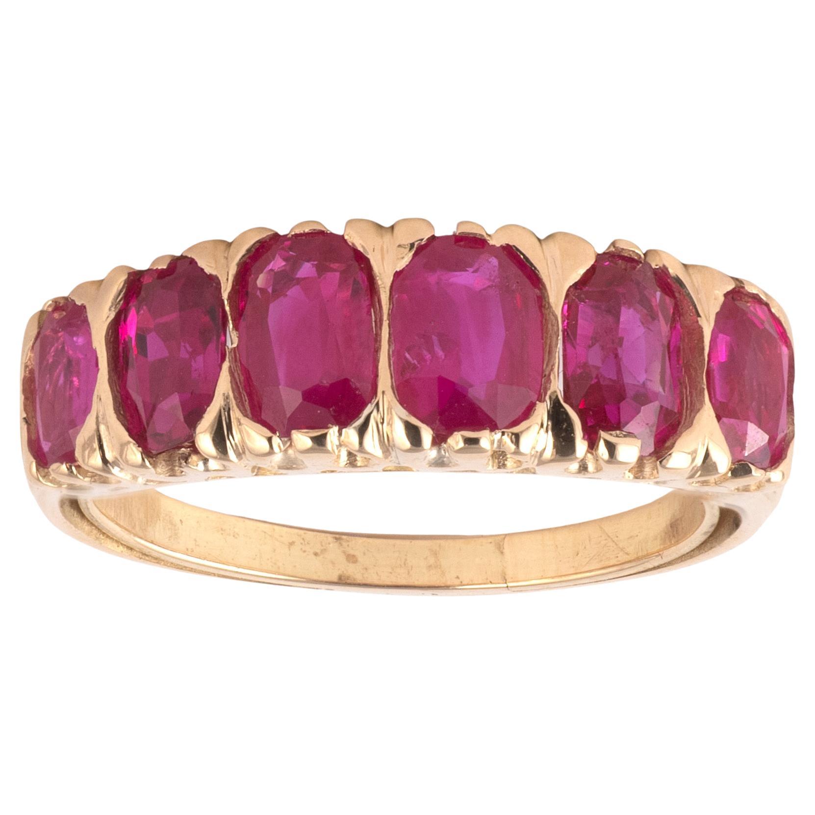 Mid-20th Century Six Stone Burma Ruby Ring c.1940