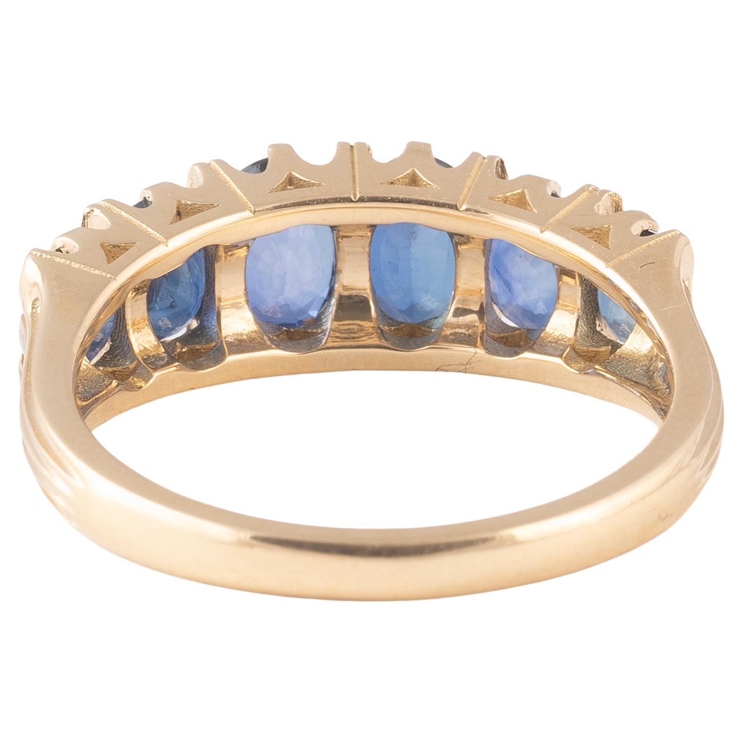 Rétro Bague à six pierres en saphir du milieu du 20e siècle en vente