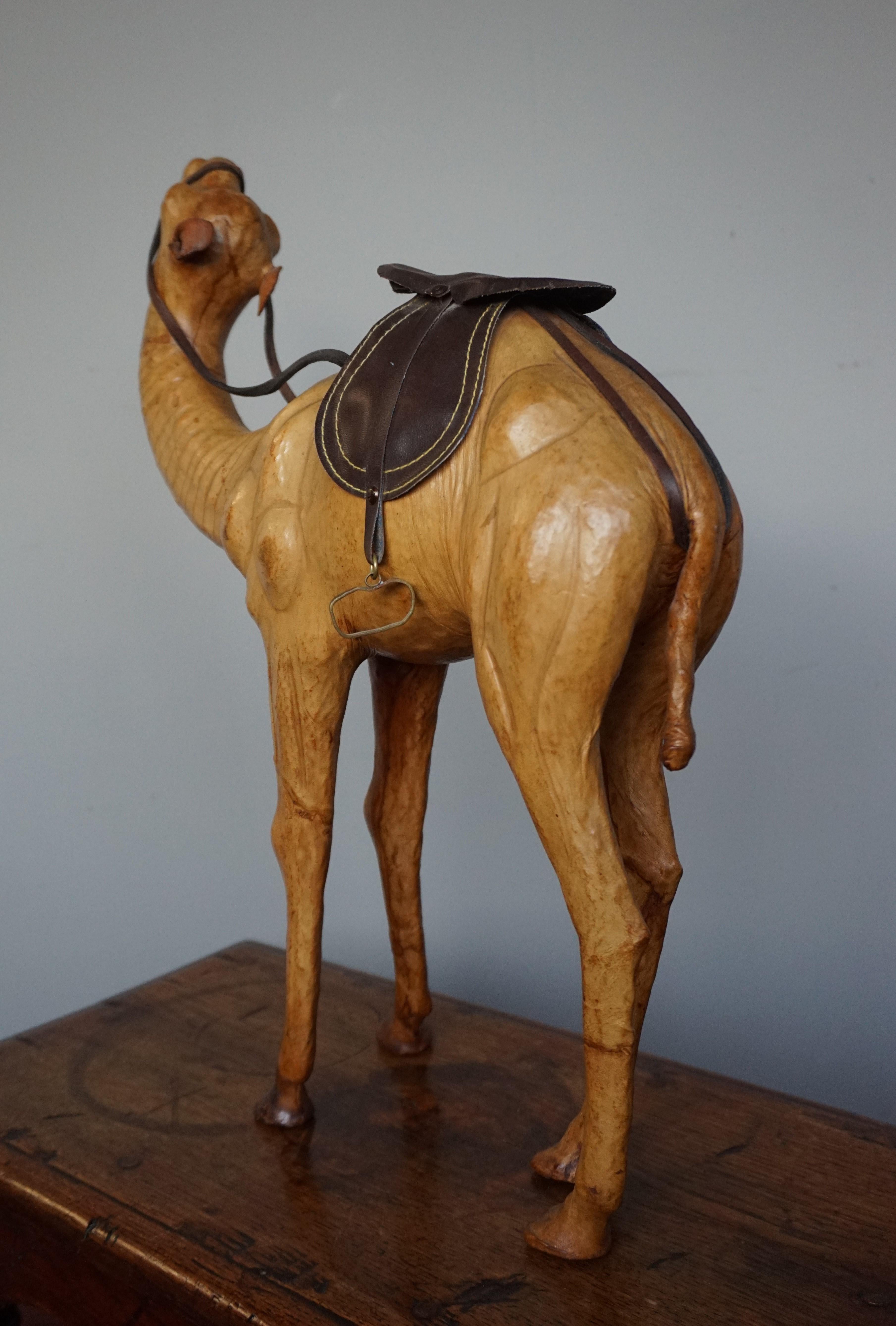 Sizable Camel Sculpture Leather on Hand Carved Wood with Harness 3