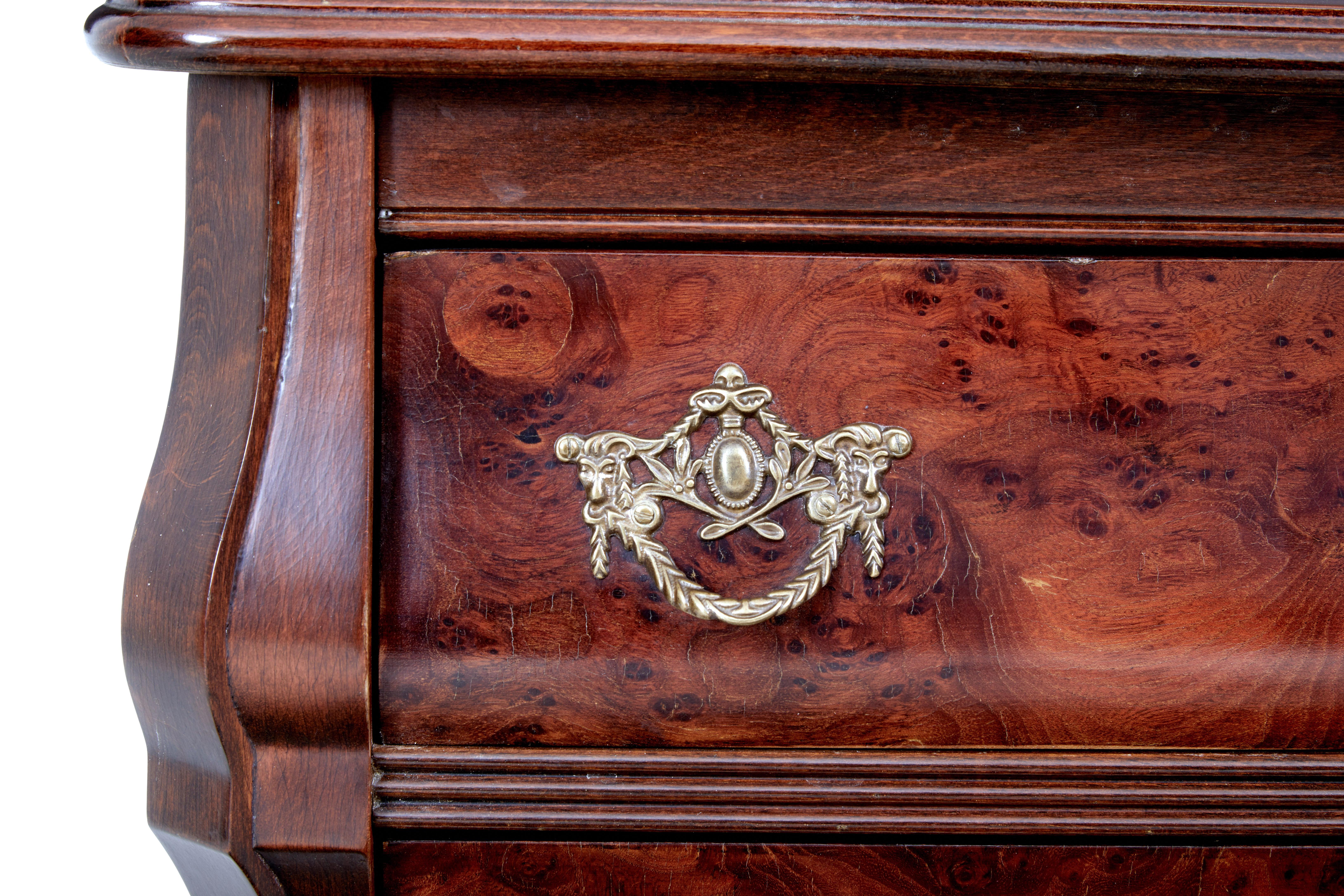 Swedish Mid 20th Century Small Mulberry Bombe Shaped Chest of Drawers