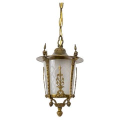 Mid 20th Century Small Ornate Cast Brass and Cut Glass Lantern