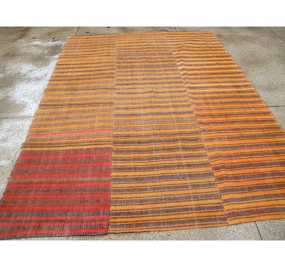Hand-Woven Mid-20th Century Small Room Size Turkish Flat-Weave Kilim Accent Rug in Orange
