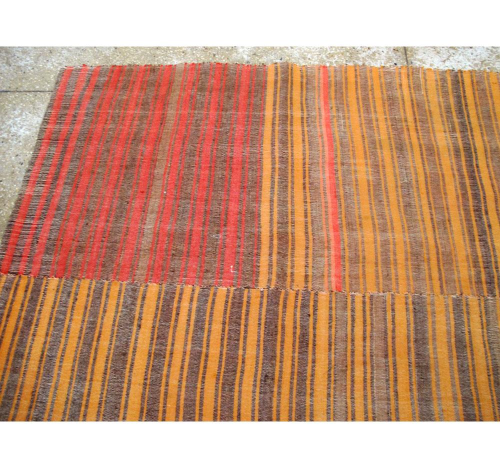 Wool Mid-20th Century Small Room Size Turkish Flat-Weave Kilim Accent Rug in Orange