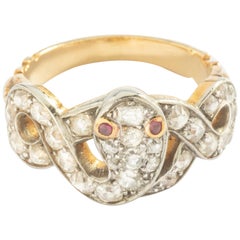 Mid-20th Century Snake Diamond Platinum and Yellow Gold 18 Karat Ring