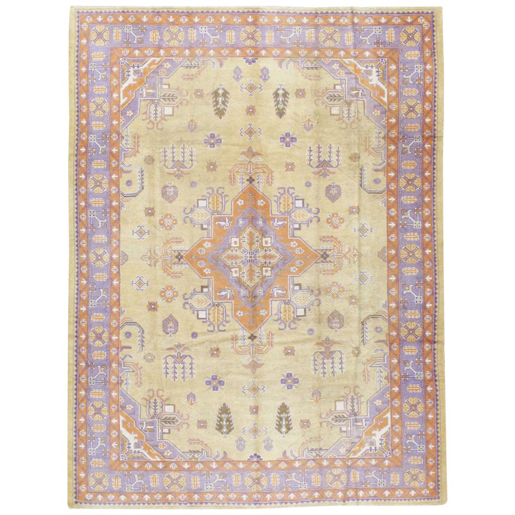 Mid-20th Century Soft Colored Oushak Carpet in Beige, Purple, and Orange For Sale