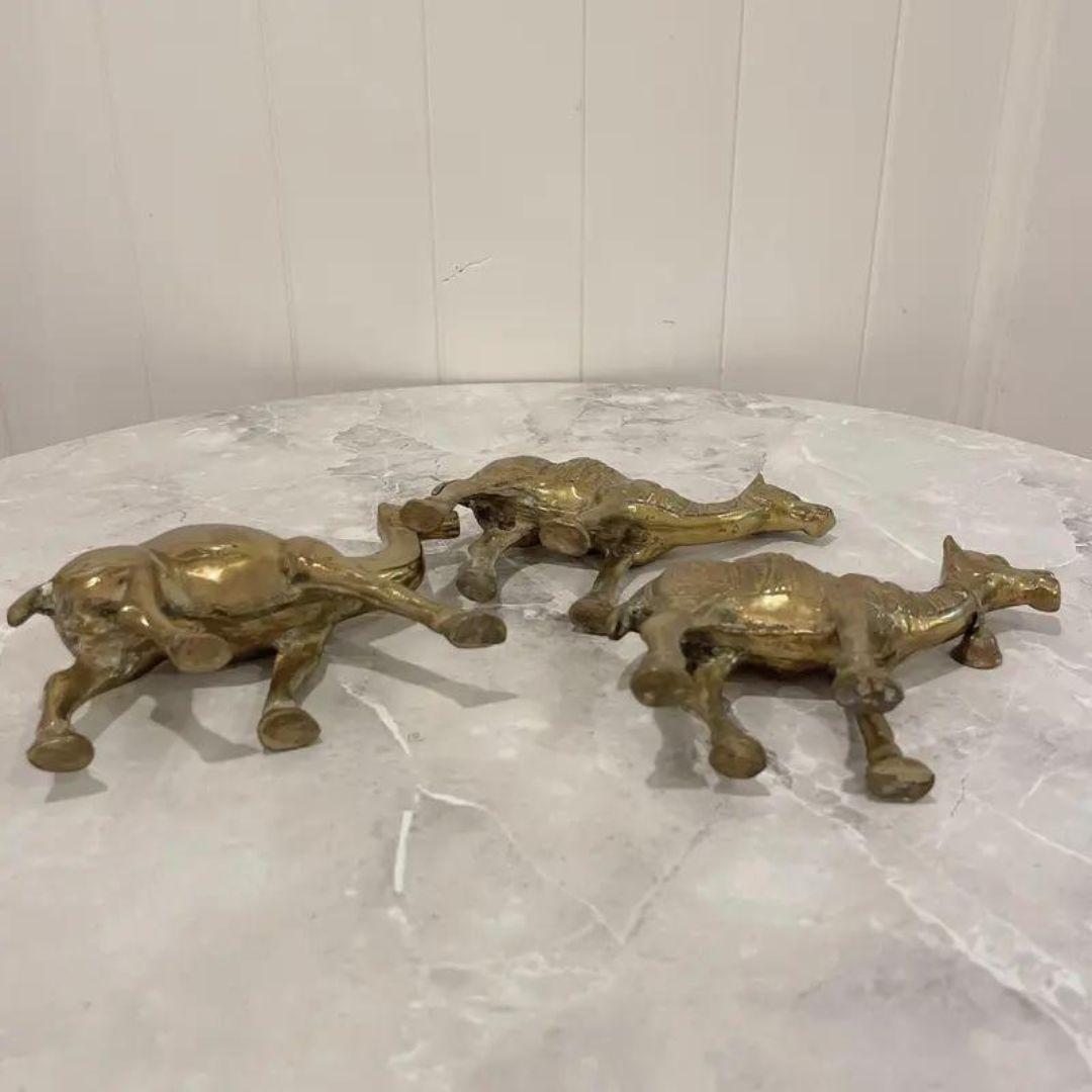 Cammelli in ottone massiccio della metà del XX secolo - Set di tre pezzi in vendita 3