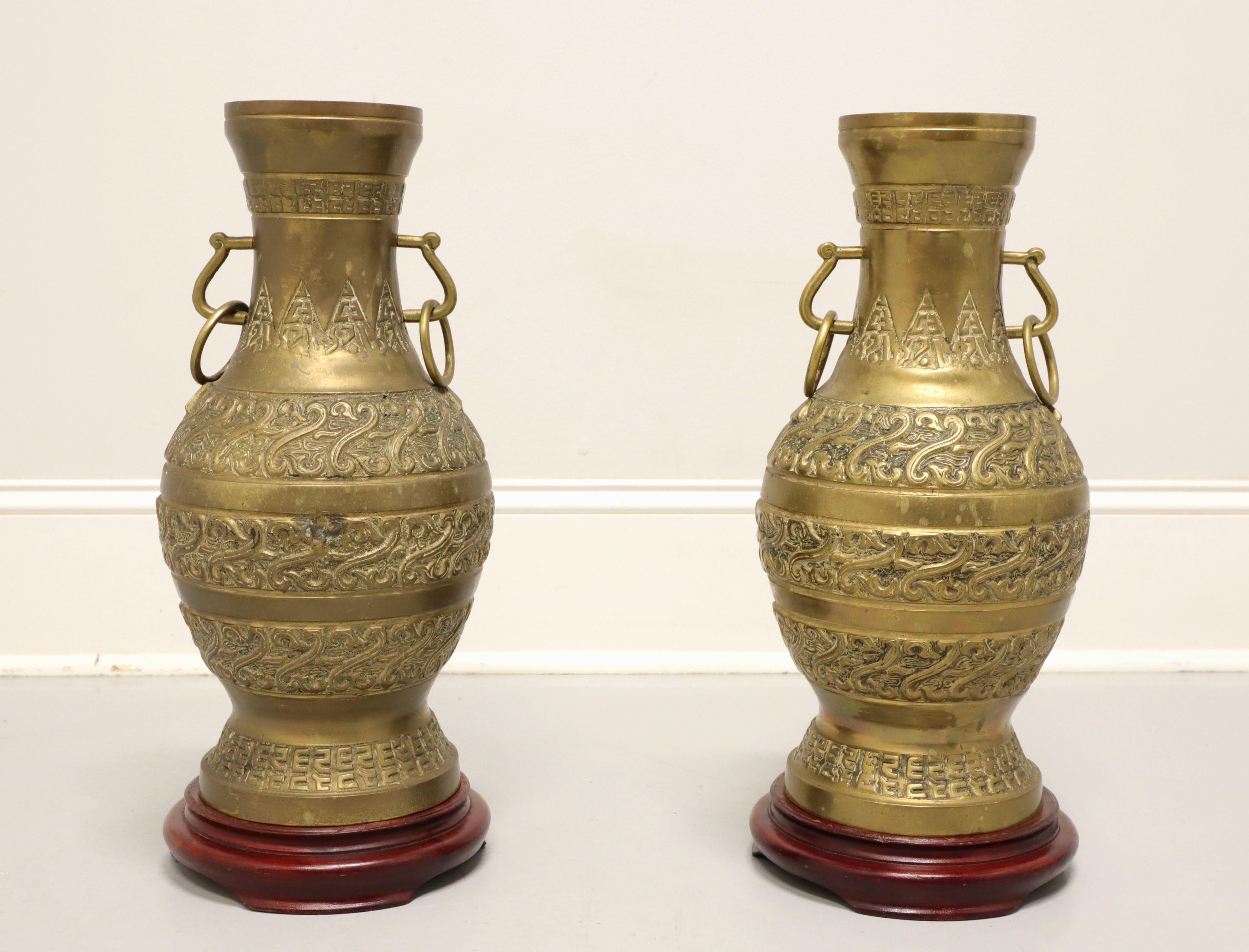Anglo-Indian Mid 20th Century Solid Brass Decorative Urns - Pair For Sale