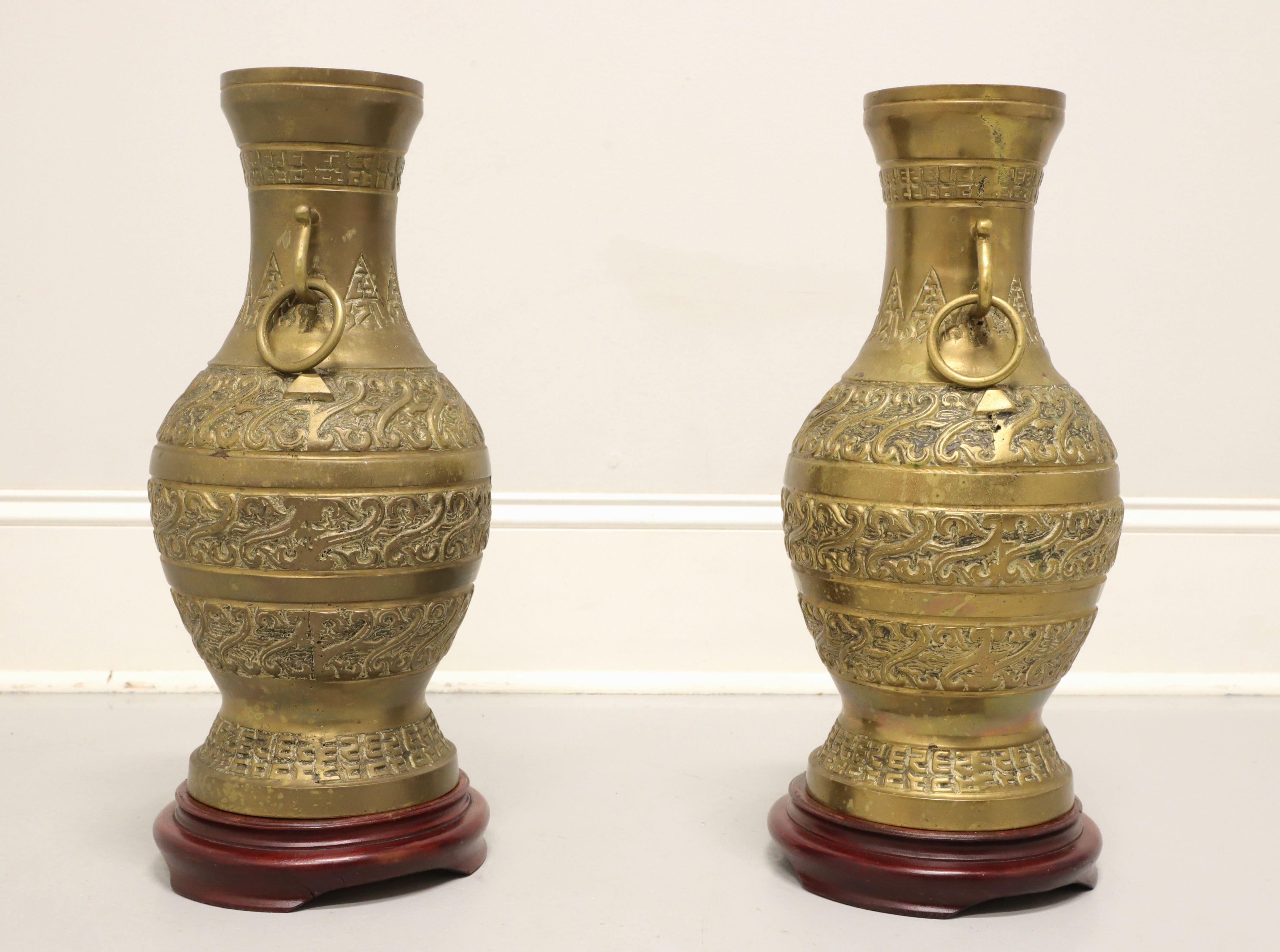 Anglo-Indian Mid 20th Century Solid Brass Decorative Urns - Pair For Sale