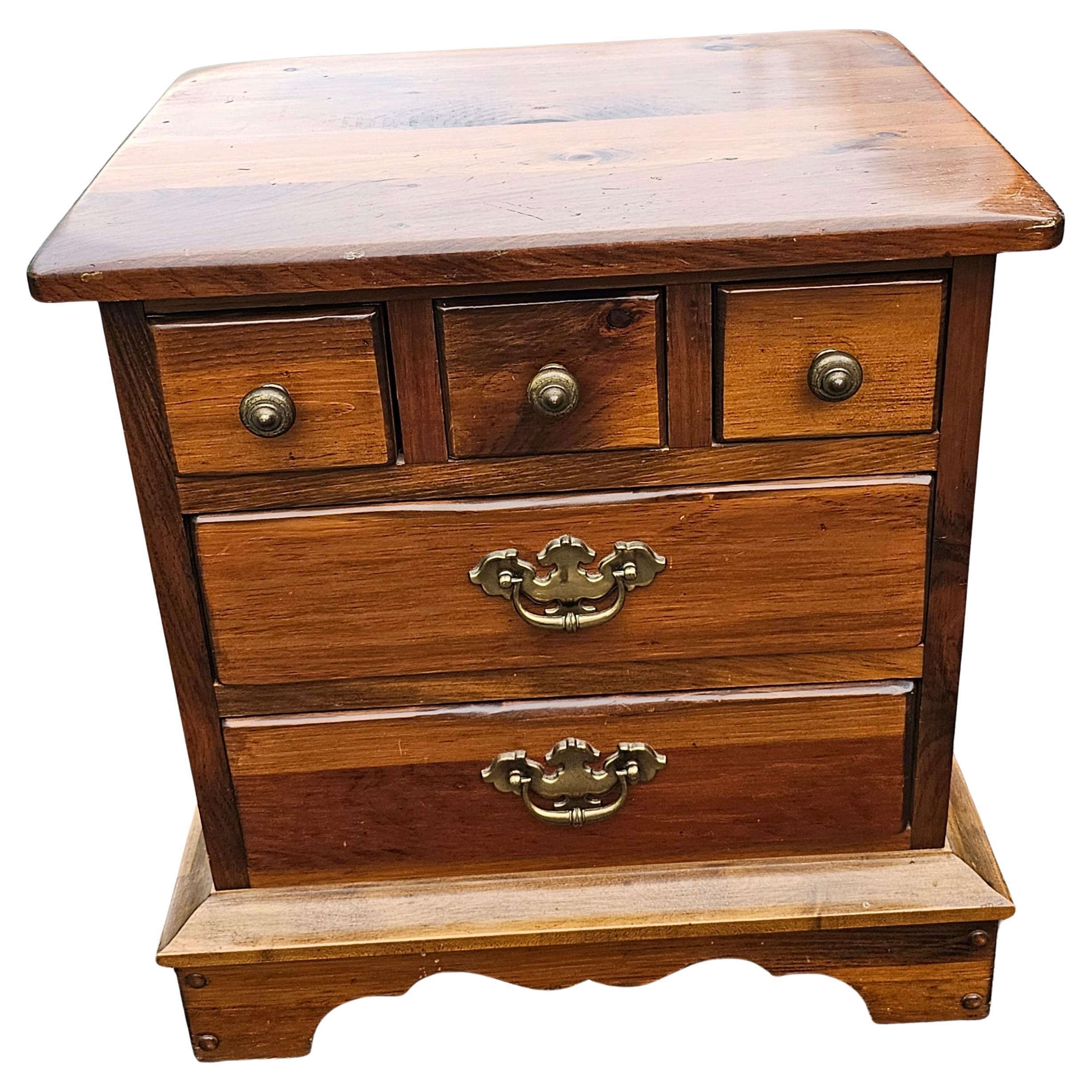 Mid-20th Century Solid Pine Five-Drawer Bed Side Table Nighstand For Sale