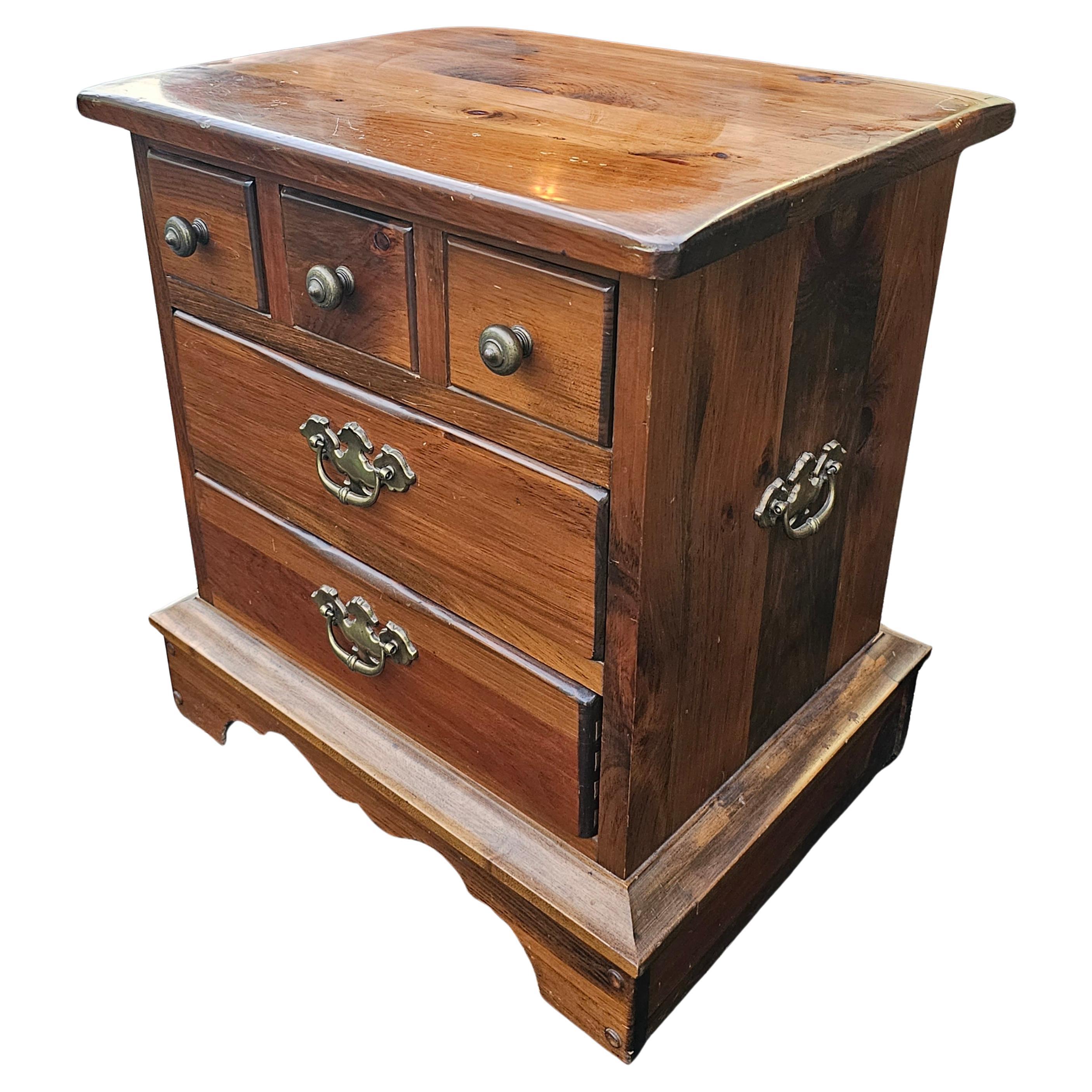 Mid-20th Century Solid Pine Five-Drawer Bed Side Table Nighstand For Sale 8