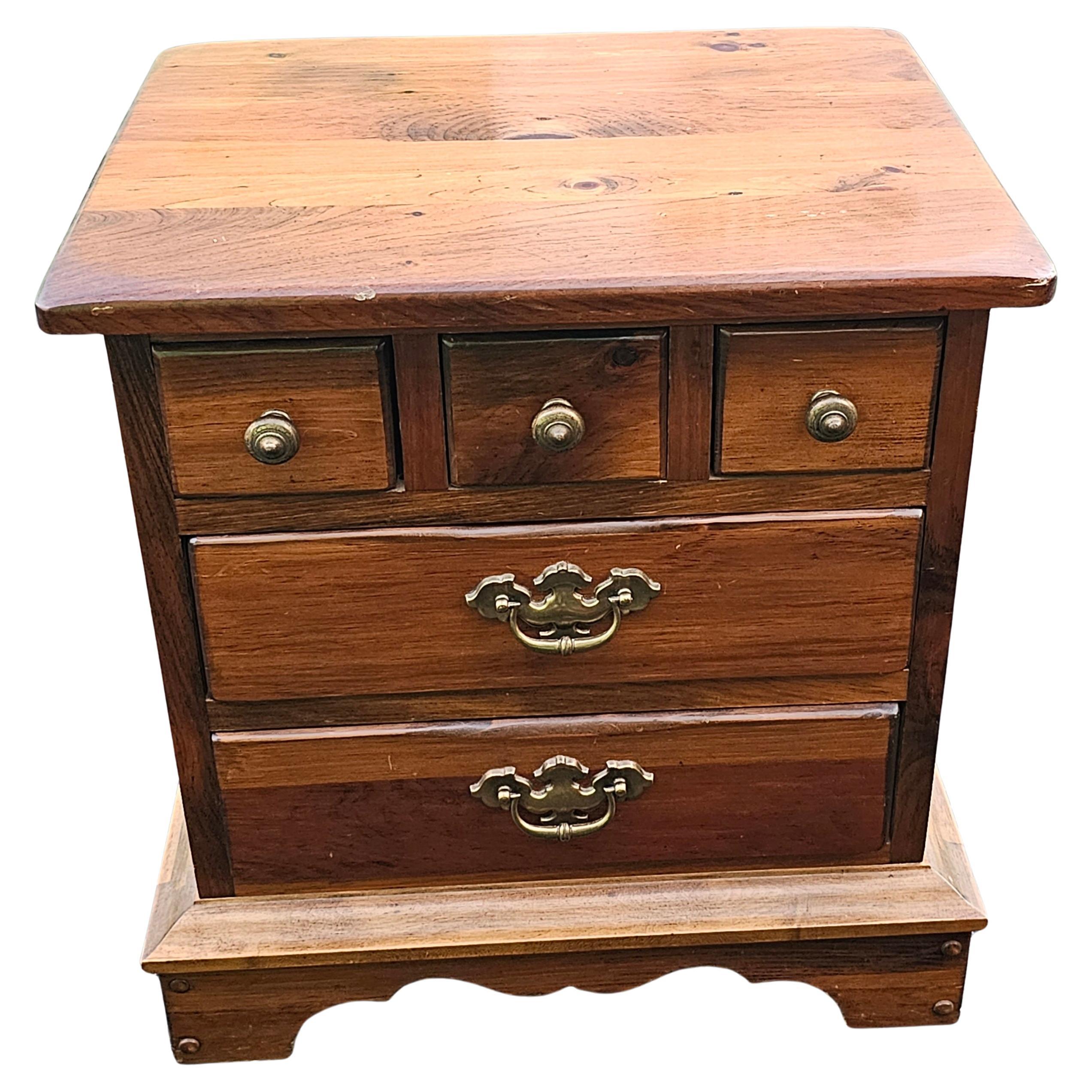 Mid-20th Century Solid Pine Five-Drawer Bed Side Table Nighstand For Sale 5