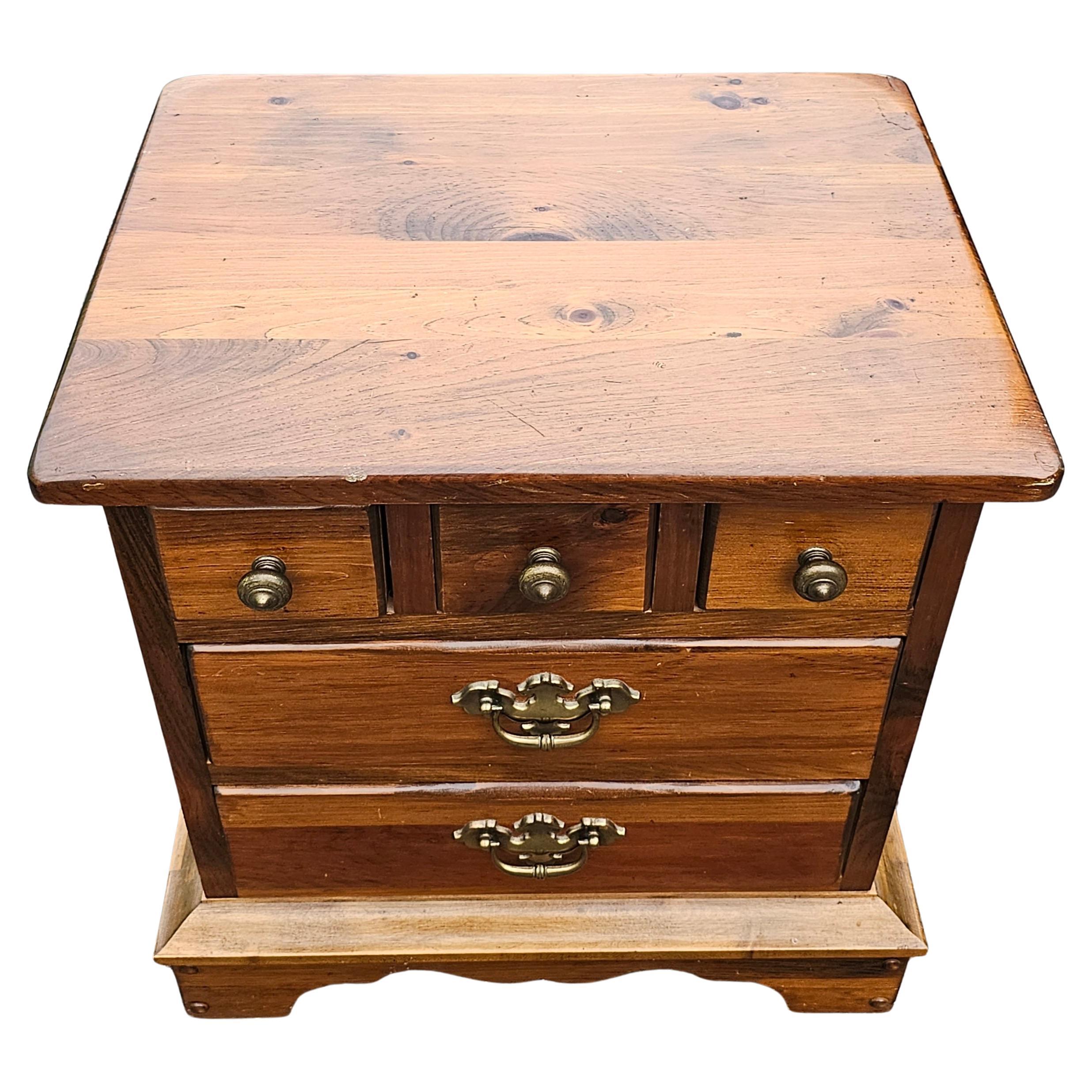 Mid-20th Century Solid Pine Five-Drawer Bed Side Table Nighstand For Sale 1