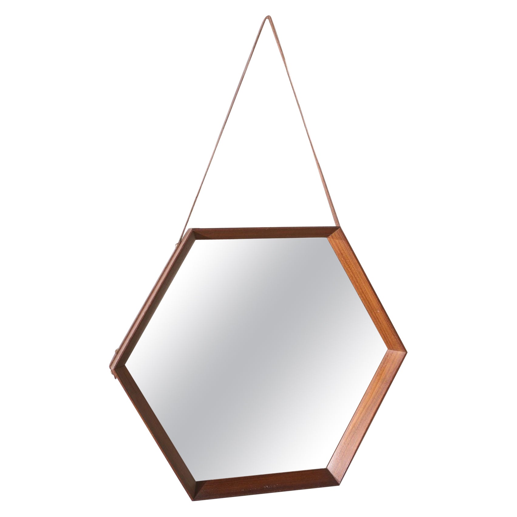 Mid 20th century solid teak Hexagonal mirror - No1 For Sale