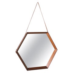 Mid 20th century solid teak Hexagonal mirror - No1