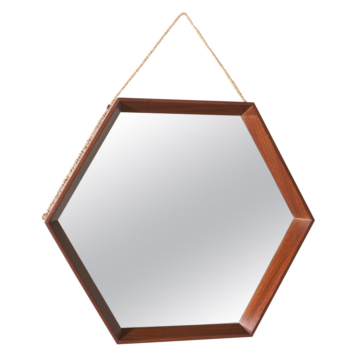 Mid 20th century Solid teak Hexagonal mirror - No2