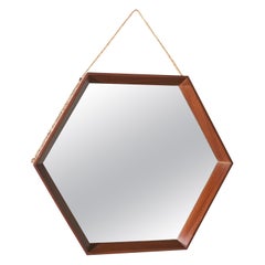 Mid 20th century Solid teak Hexagonal mirror - No2