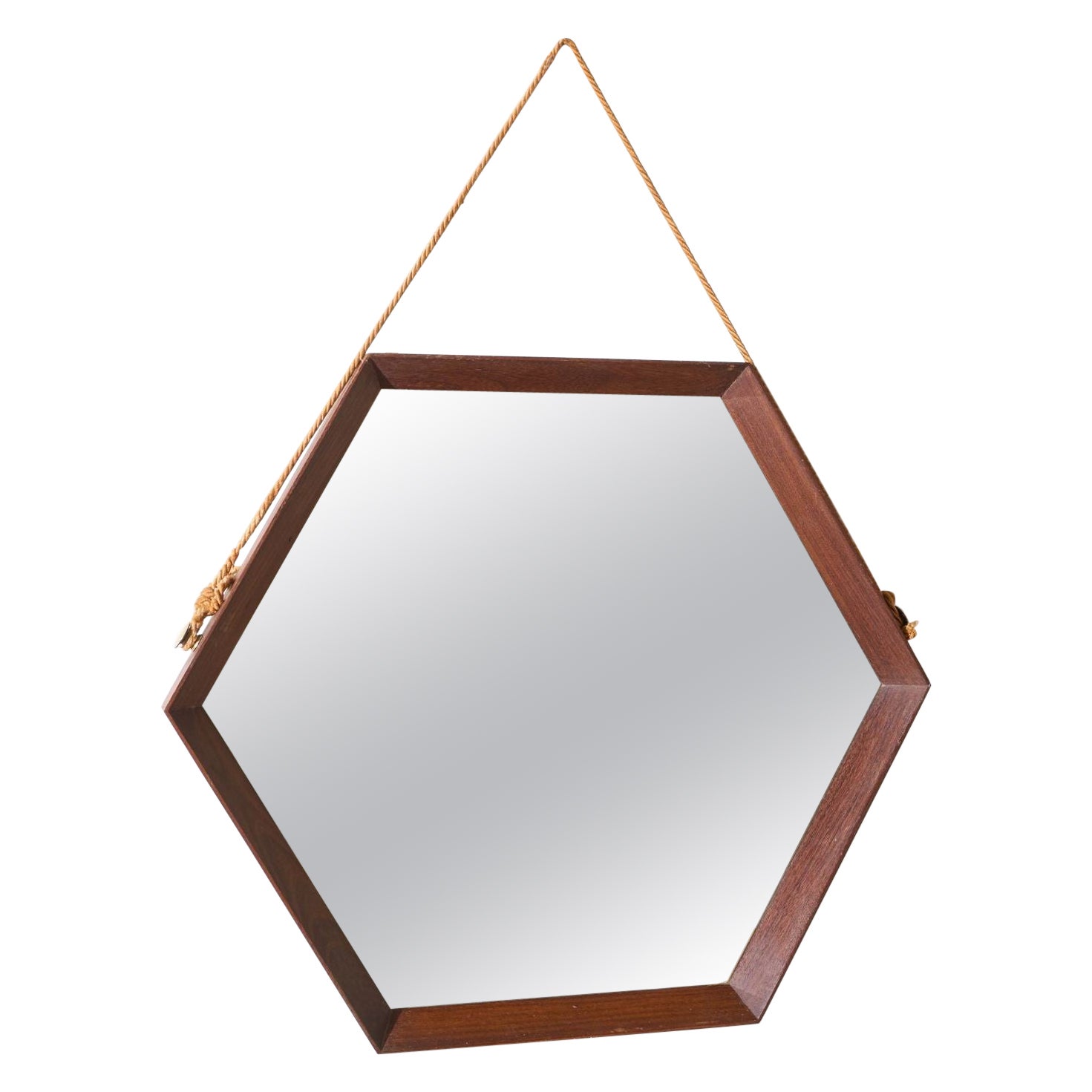 Mid 20th century Solid teak Hexagonal mirror - No3