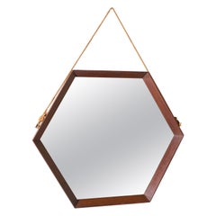 Mid 20th century Solid teak Hexagonal mirror - No3