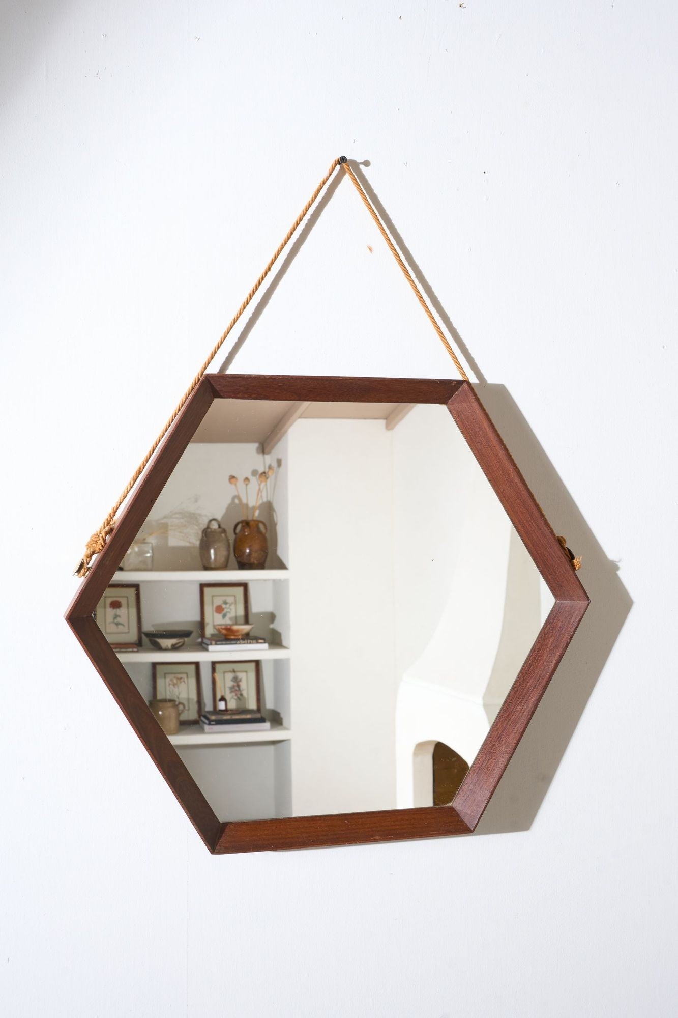 Mid 20th century Solid teak Hexagonal mirror - No3 For Sale