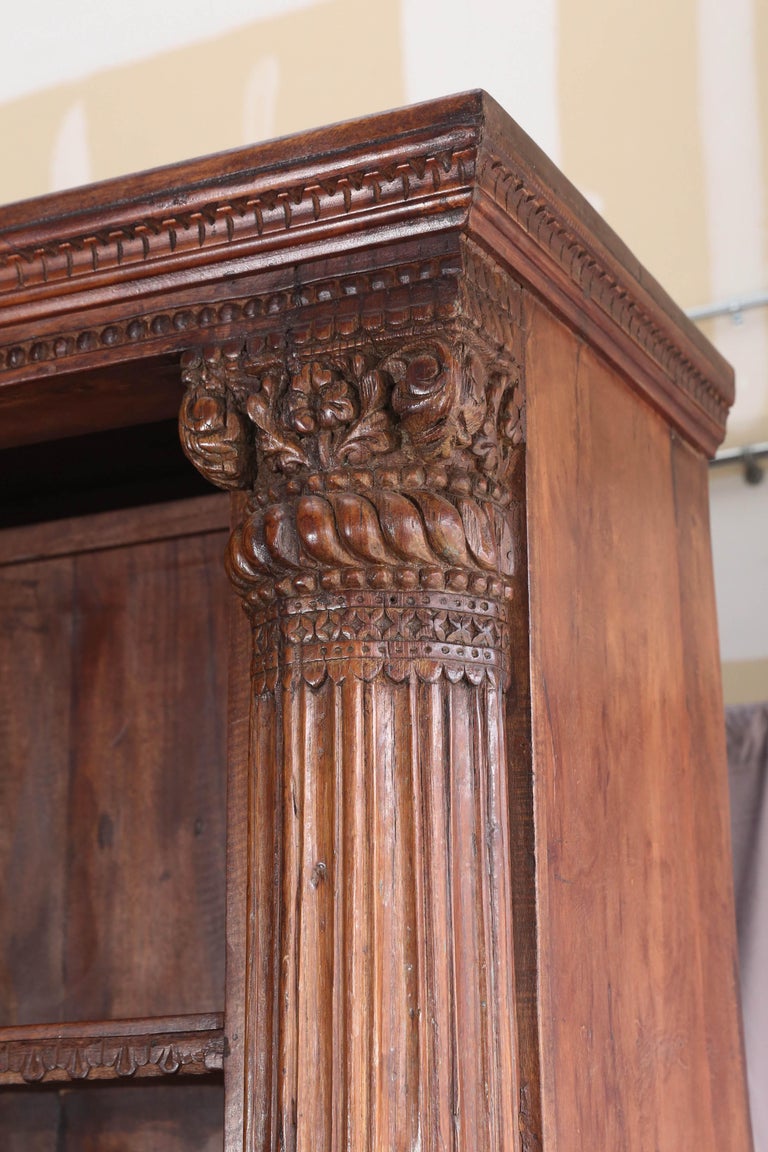 Mid20th Century Solid Teak Wood Bookcase with Solid Ornate Carved Columns at 1stDibs ornate