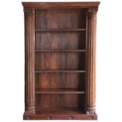 Mid-20th Century Solid Teak Wood Bookcase with Solid Ornate Carved Columns