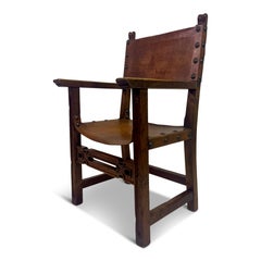 Mid 20th Century Spanish Armchair in Walnut and Leather