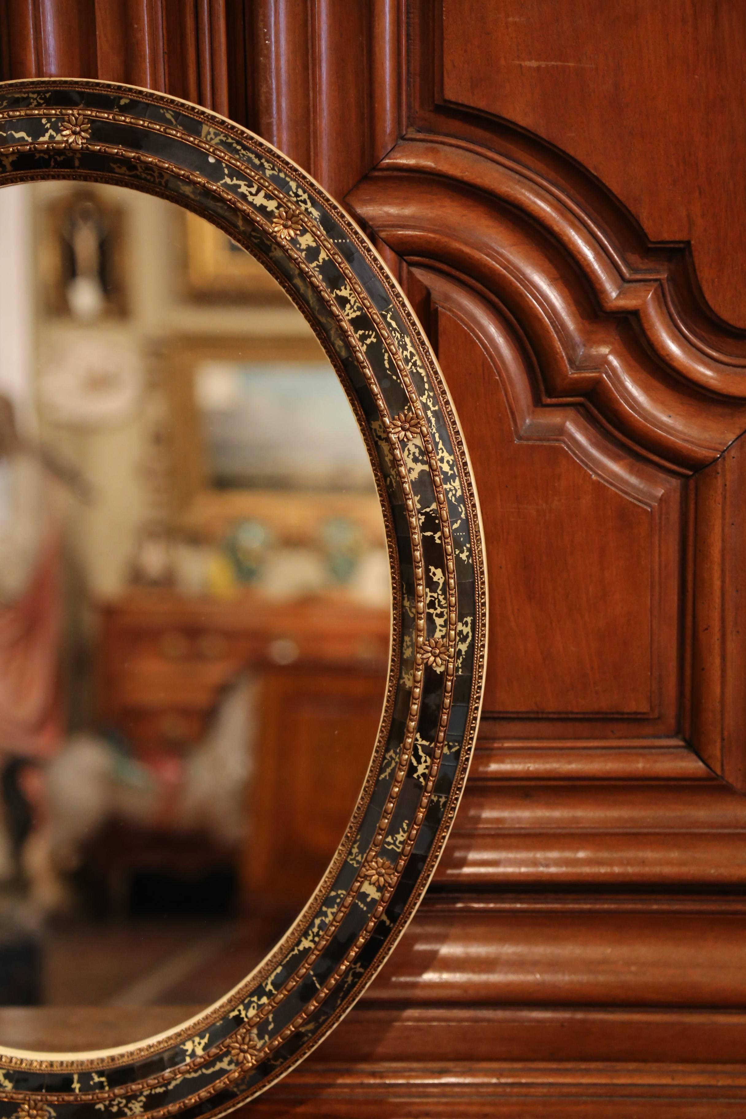 Mid-20th Century Spanish Black and Gilt Oval Mirror with 