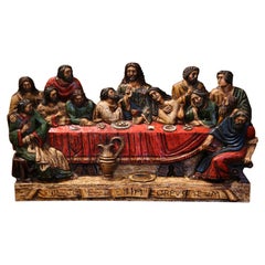 Vintage Mid-20th Century Spanish Carved Polychromed and Gilt Sculpture "The Last Supper"