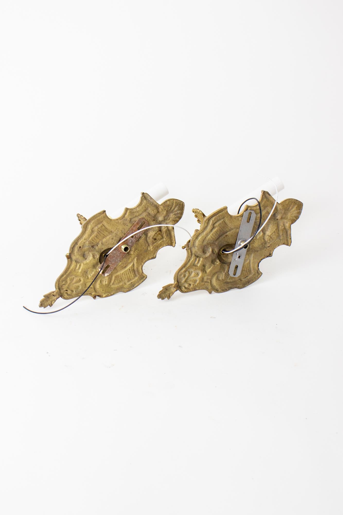 Mid 20th Century Spanish Cast Brass Sconces - a Pair In Good Condition For Sale In Canton, MA