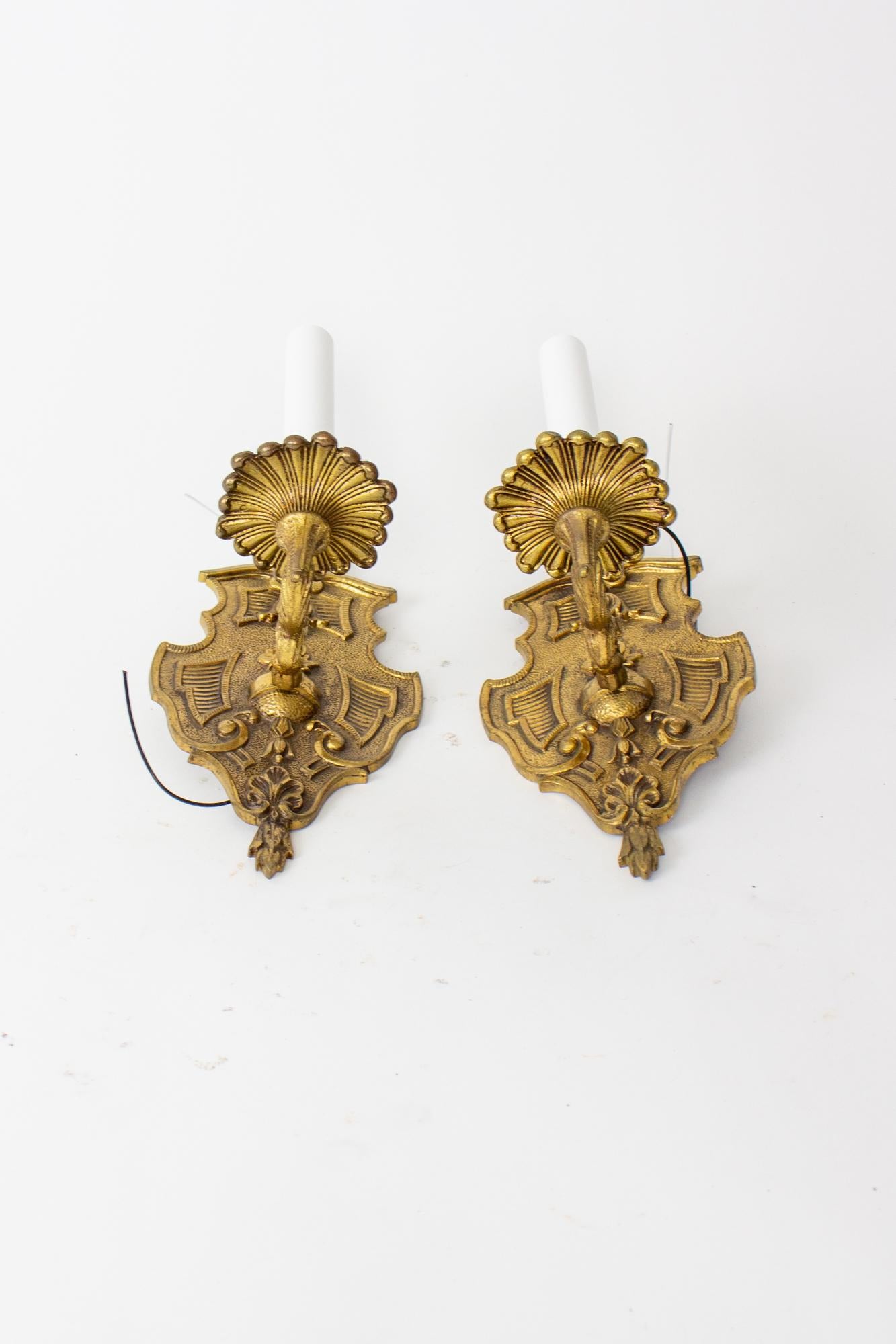 Mid 20th Century Spanish Cast Brass Sconces - a Pair For Sale 1