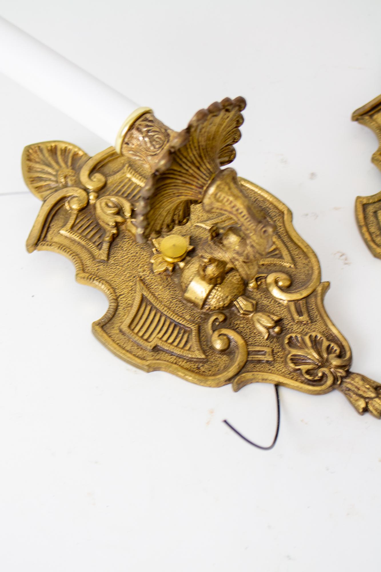 Mid 20th Century Spanish Cast Brass Sconces - a Pair For Sale 2