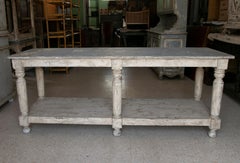 Mid-20th Century Spanish Distressed Wooden Work Farmhouse Table w/ Spindle Legs