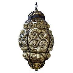 Mid-20th Century Spanish Hand Blown Bubble Glass 3 Light Lantern