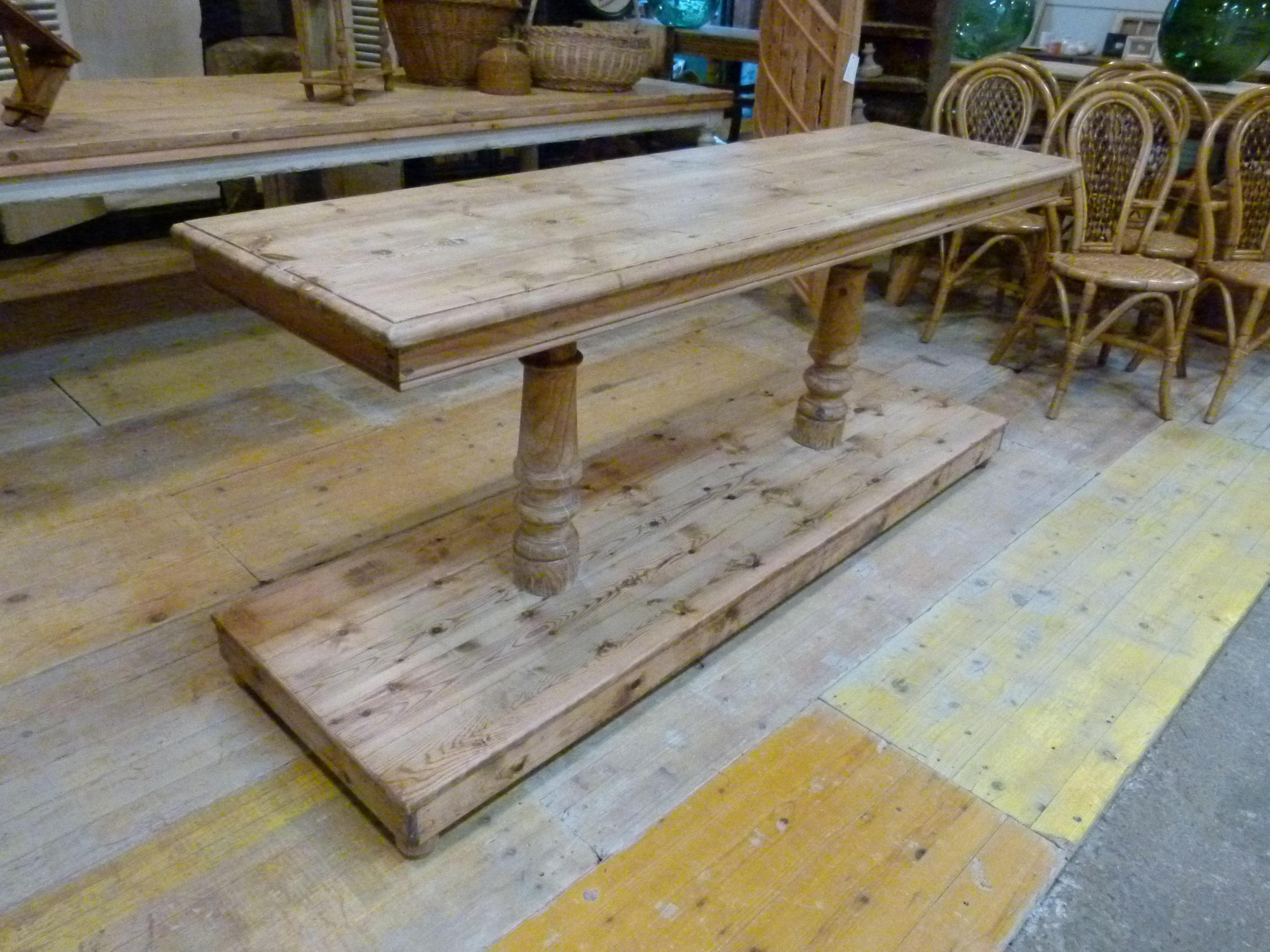 Mid-20th century Spanish hard wood industrial work table. 
 
 
 