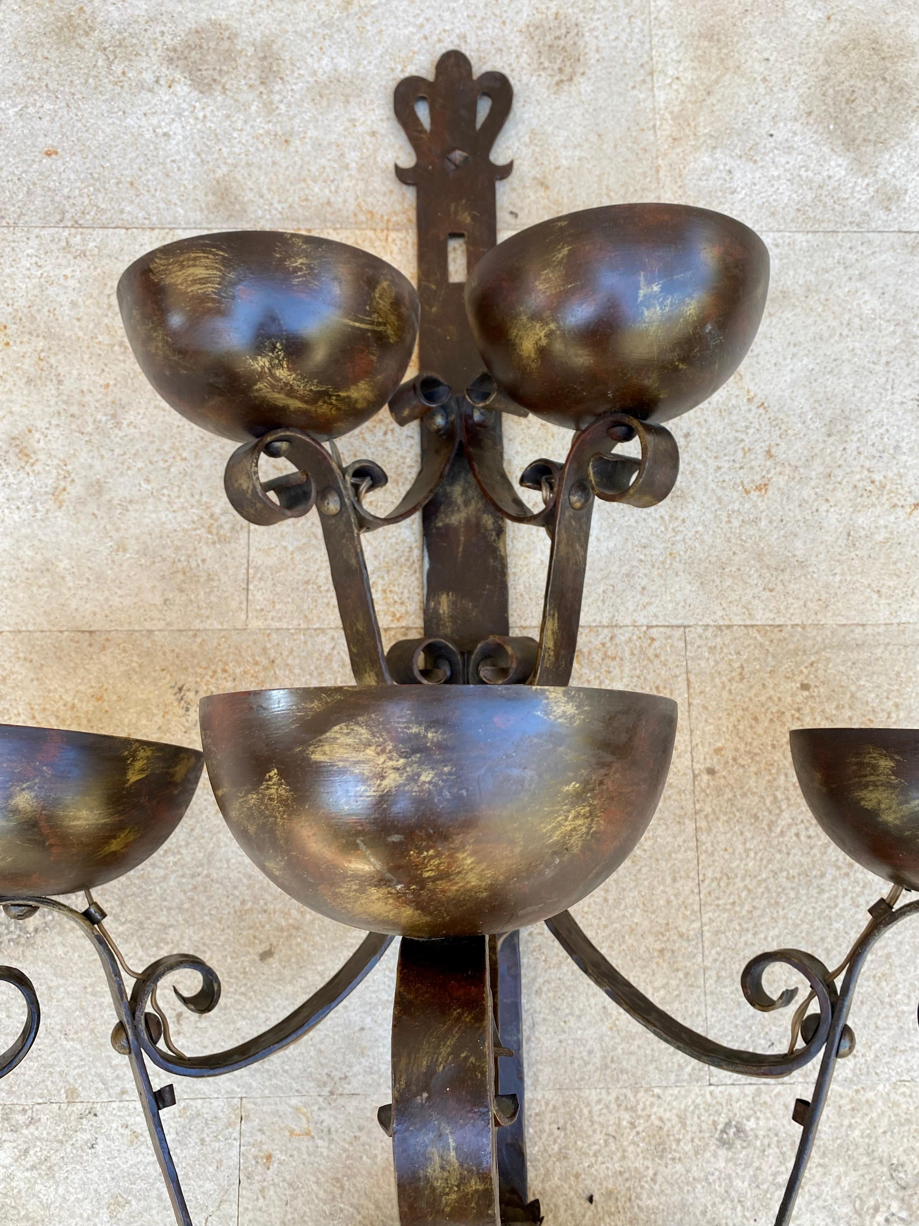 Baroque Mid 20th Century Spanish Iron Sconces, Set of Two For Sale